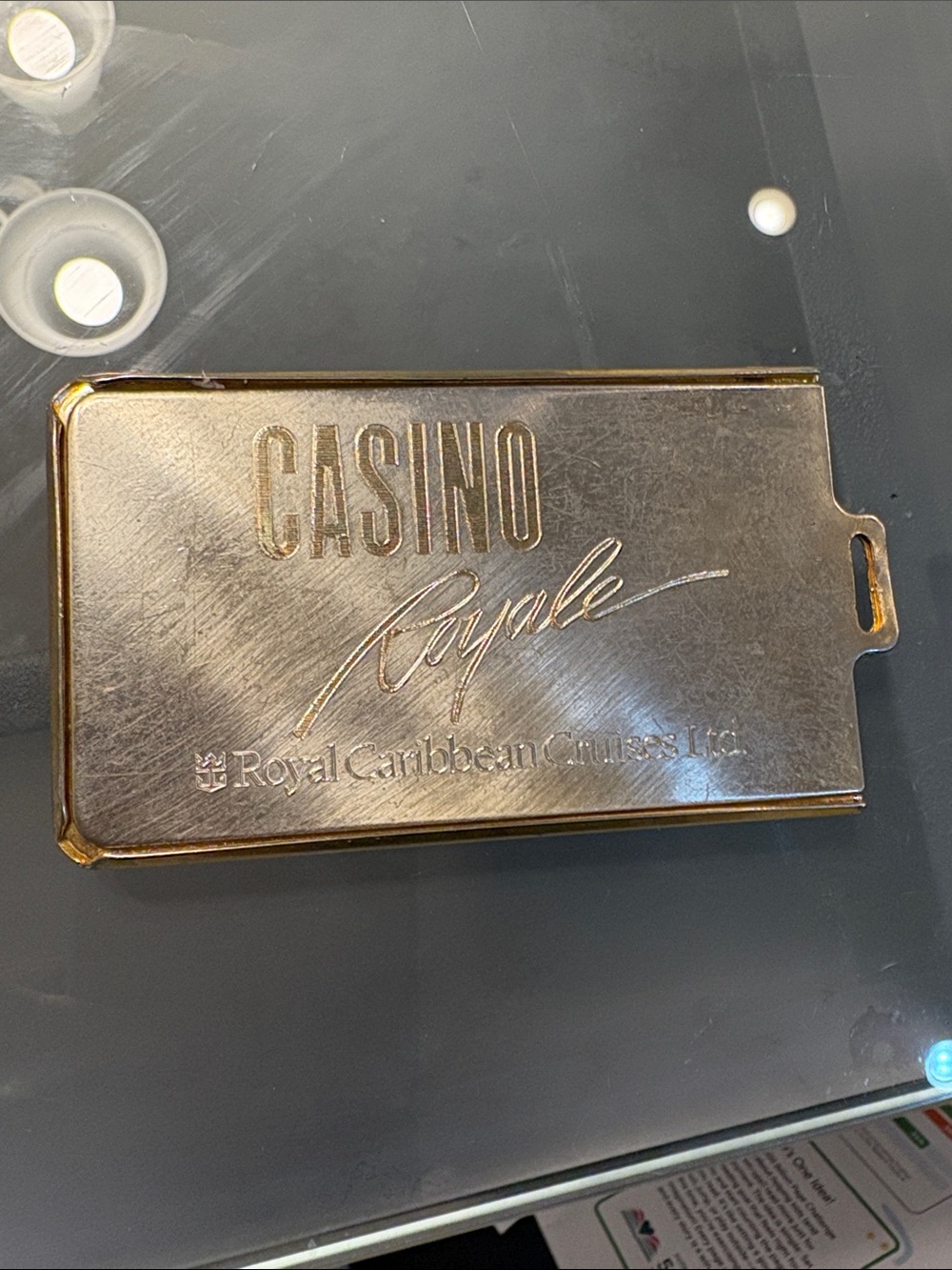 Royal Caribbean Cruises Ltd. Casino Royale brass metal luggage tag